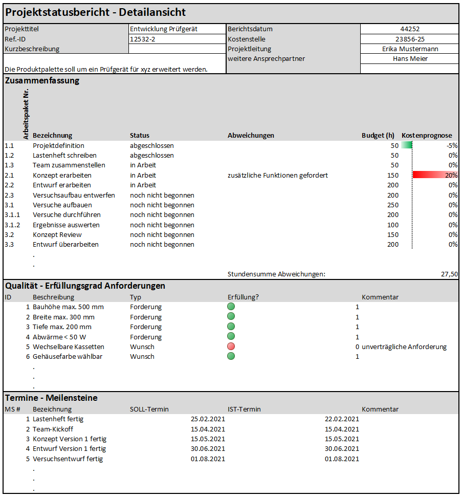 Detailansicht des Projektstatus