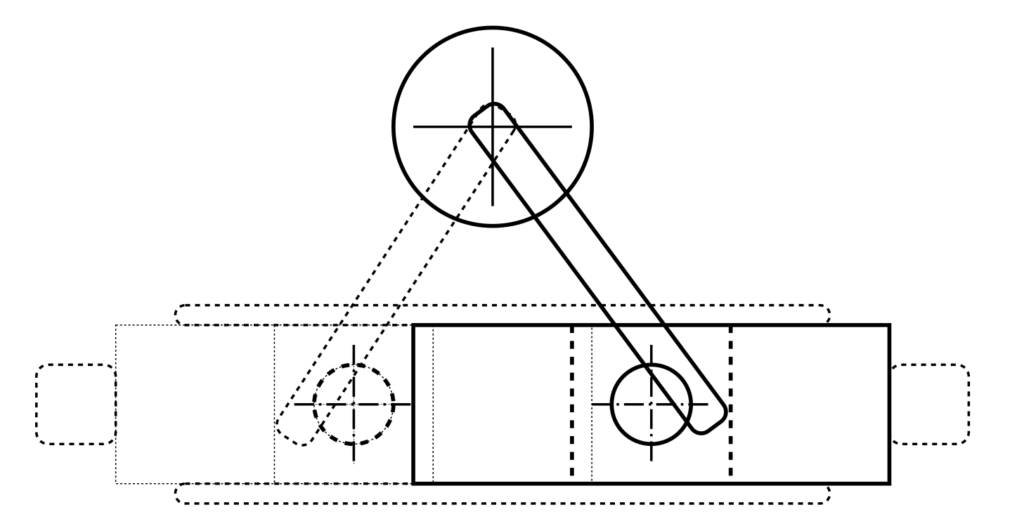 Top view, the rotating lever moves the slider